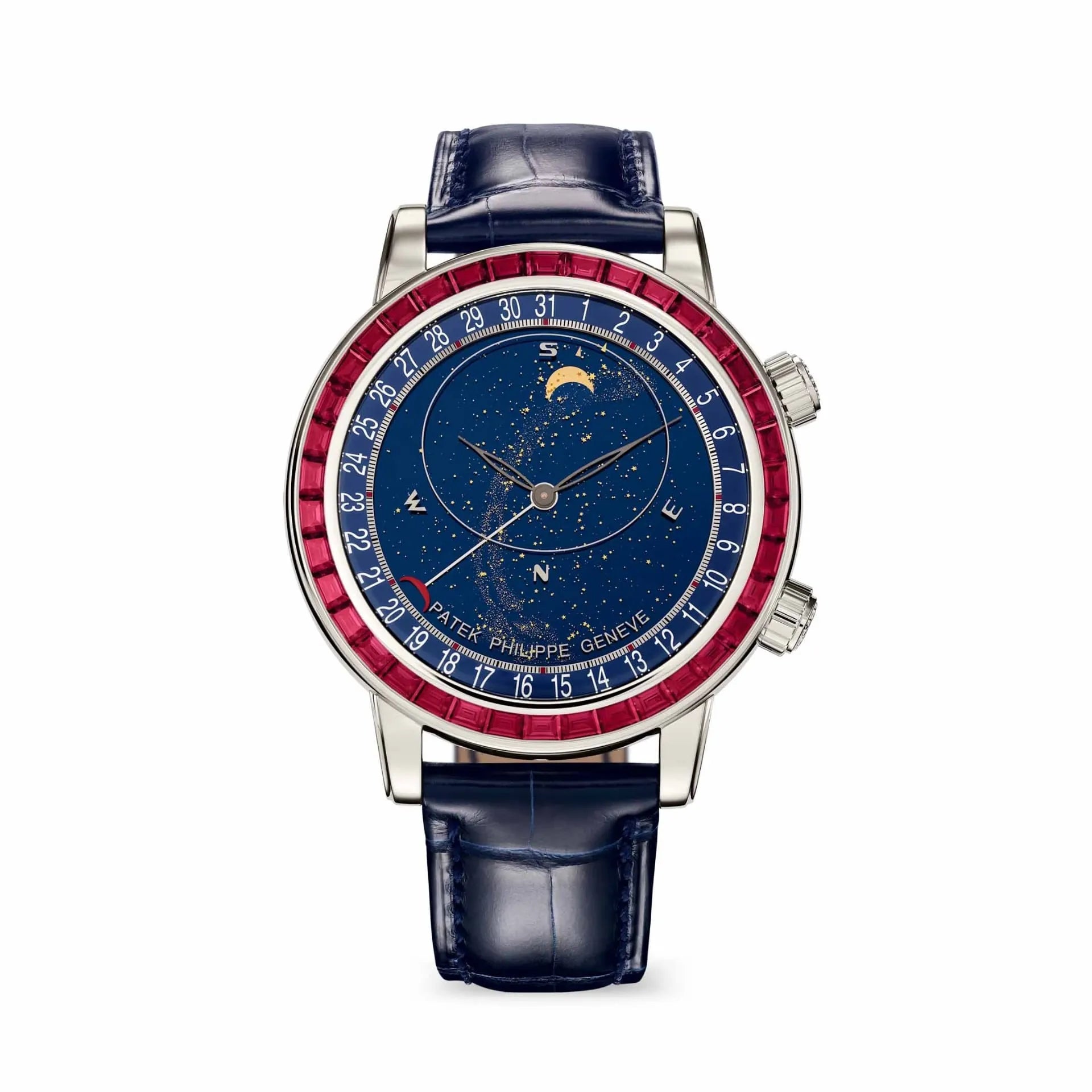 Patek Philippe Grand Complications 6104G Black Dial Bezel Stone Red  Super Clone Swiss Machine