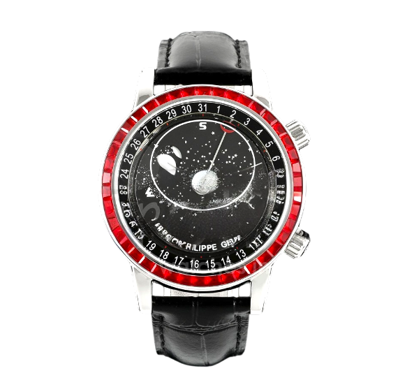 Patek Philippe Grand Complications 6104G Black Dial Bezel Stone Red  Super Clone Swiss Machine