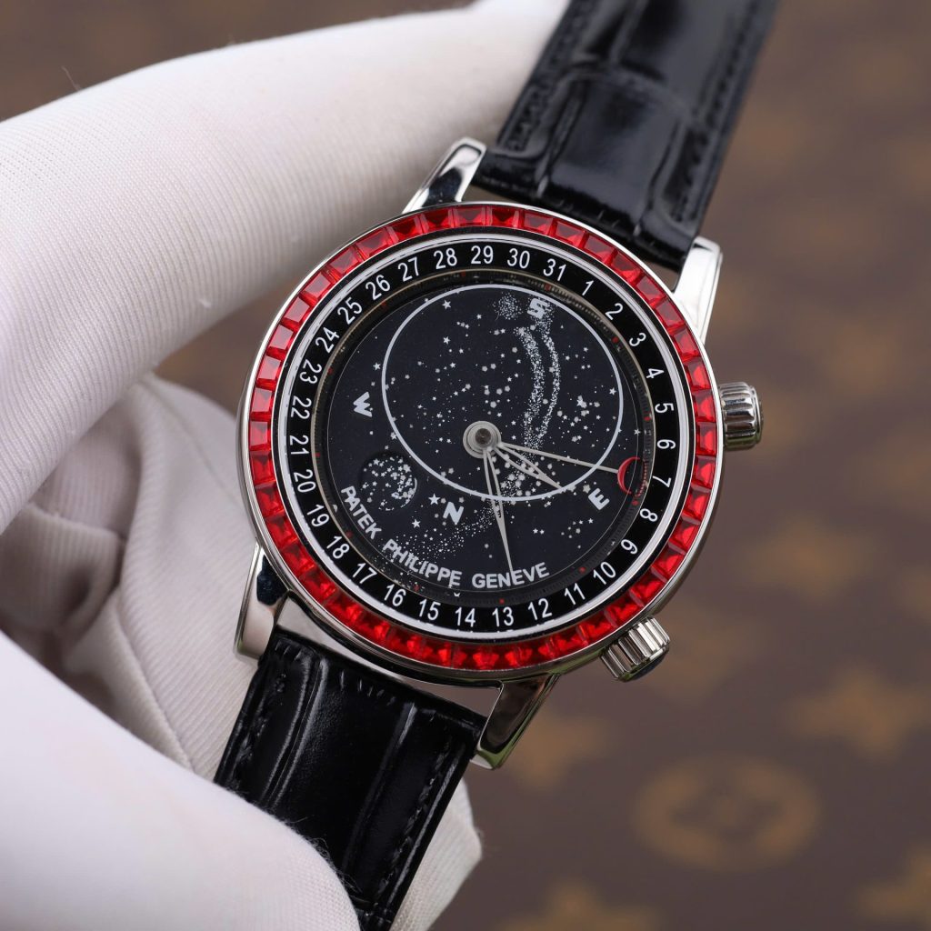 Patek Philippe Grand Complications 6104G Black Dial Bezel Stone Red  Super Clone Swiss Machine