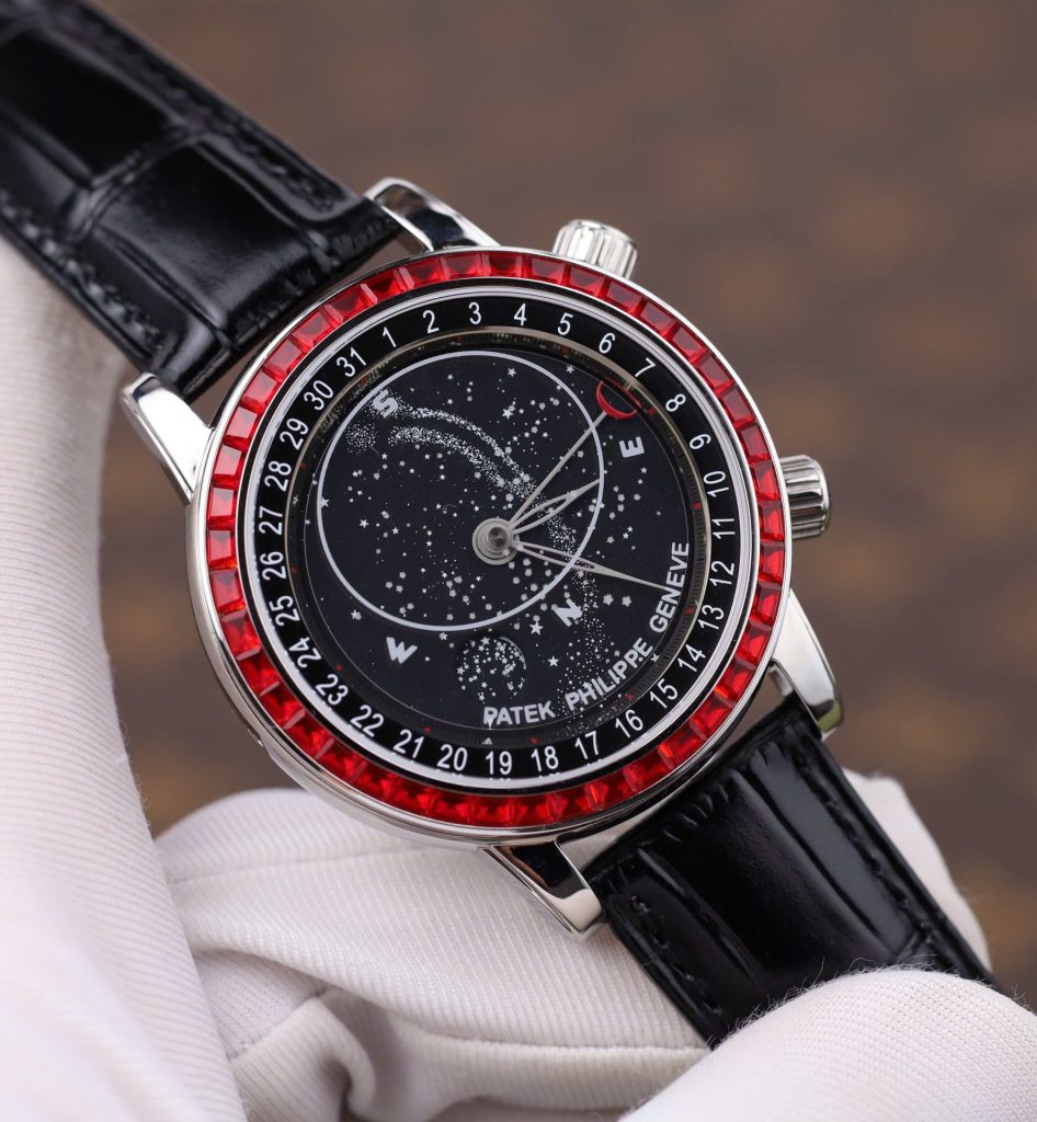 Patek Philippe Grand Complications 6104G Black Dial Bezel Stone Red  Super Clone Swiss Machine