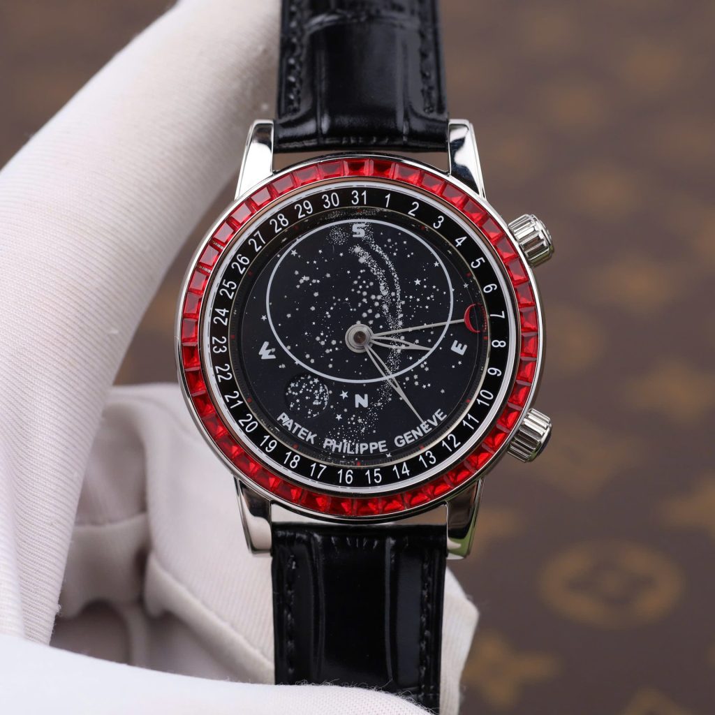Patek Philippe Grand Complications 6104G Black Dial Bezel Stone Red  Super Clone Swiss Machine