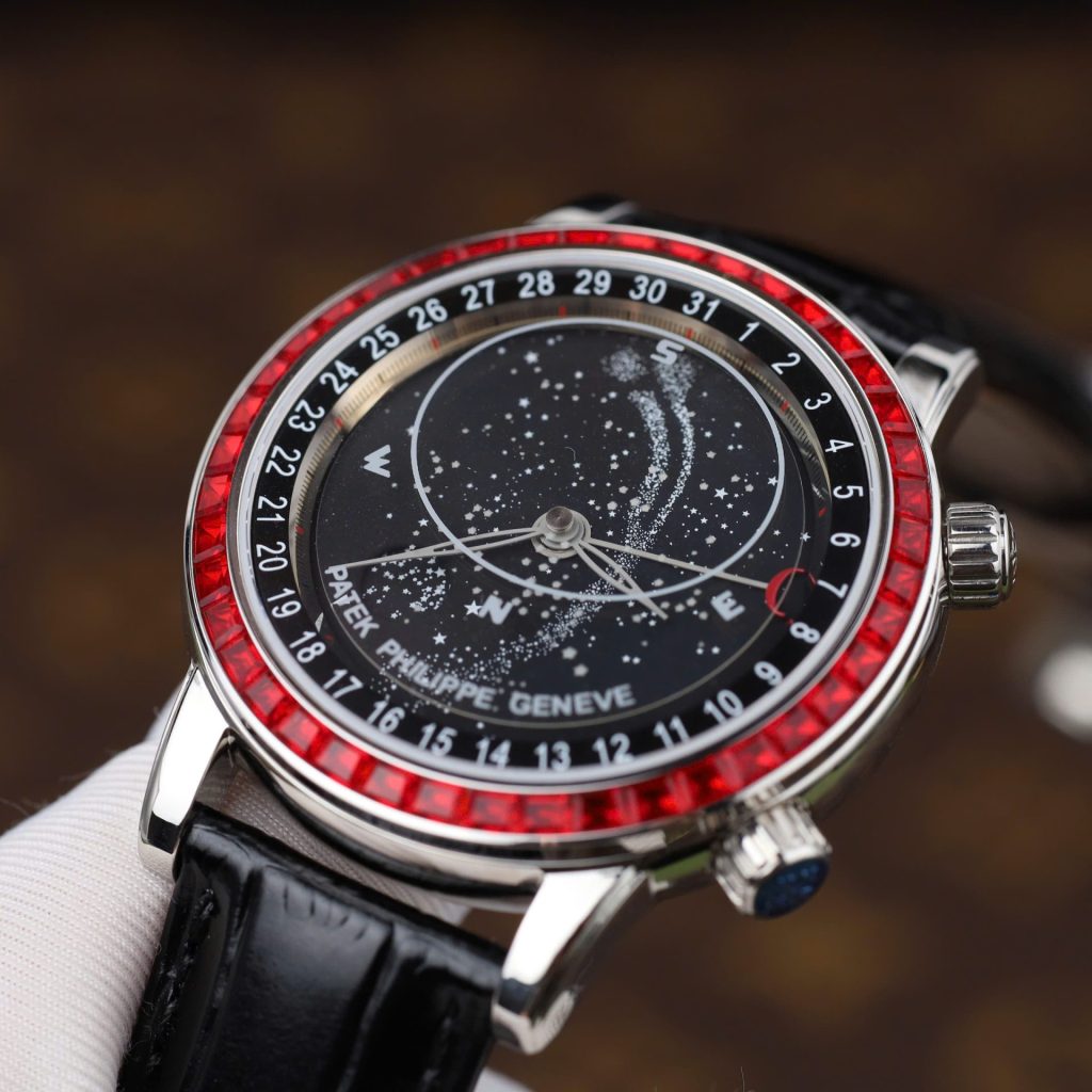 Patek Philippe Grand Complications 6104G Black Dial Bezel Stone Red  Super Clone Swiss Machine