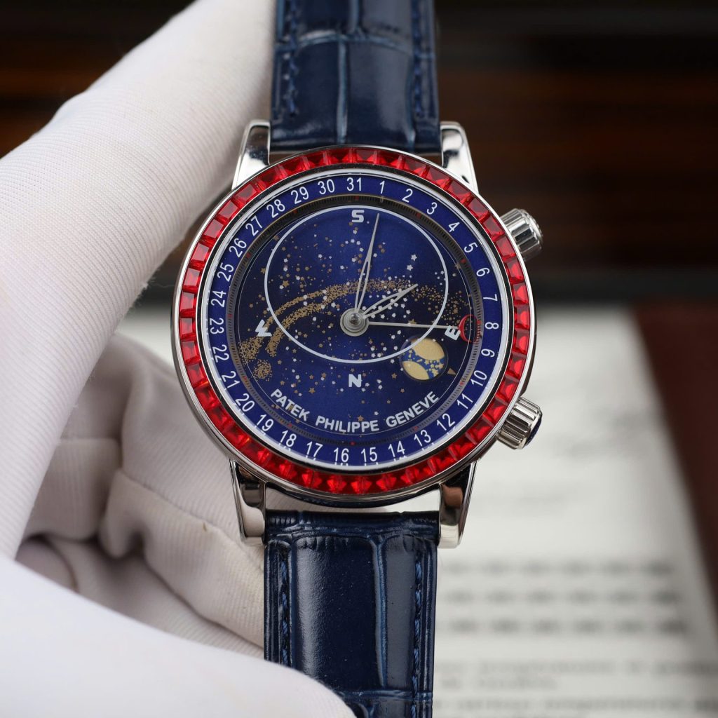 Patek Philippe Grand Complications 6104G Black Dial Bezel Stone Red  Super Clone Swiss Machine