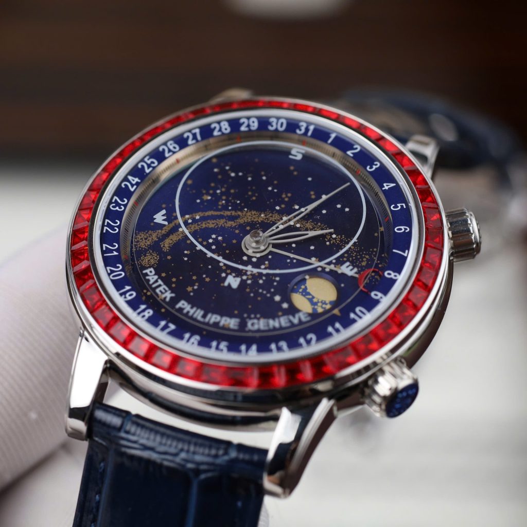 Patek Philippe Grand Complications 6104G Black Dial Bezel Stone Red  Super Clone Swiss Machine