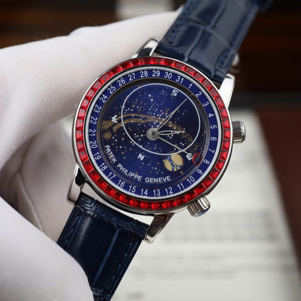 Patek Philippe Grand Complications 6104G Black Dial Bezel Stone Red  Super Clone Swiss Machine