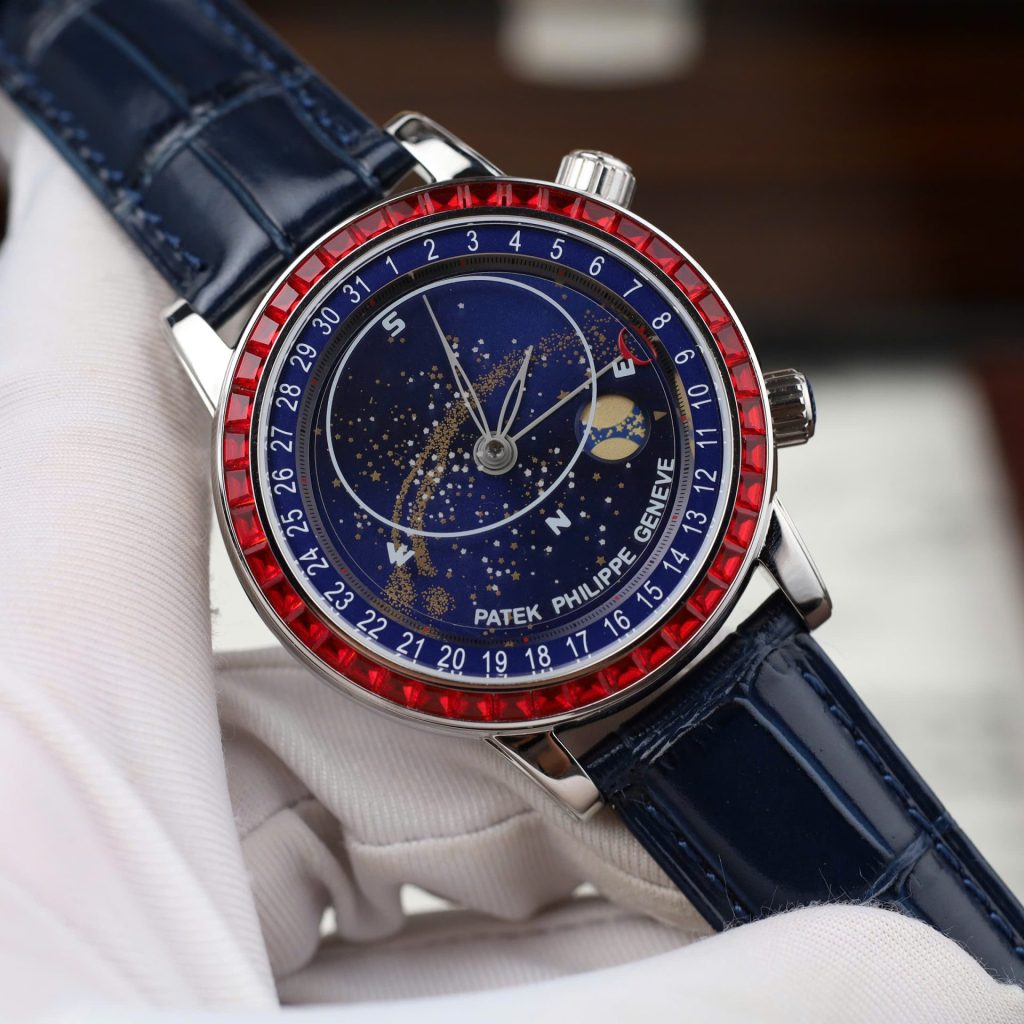 Patek Philippe Grand Complications 6104G Black Dial Bezel Stone Red  Super Clone Swiss Machine